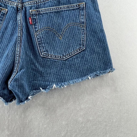 Levi's 501 Jean Shorts Womens Size 29 Striped Button Fly Frayed Hem Denim Blue - Picture 8 of 11